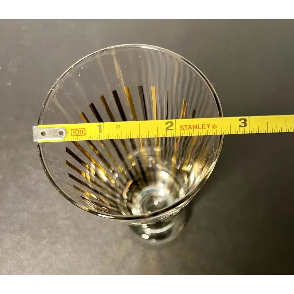 NIB Crate & Barrel 2000s Set Of 4 Gold Stripe Cocktail Glasses 6 Oz, 2.75x2.25”
